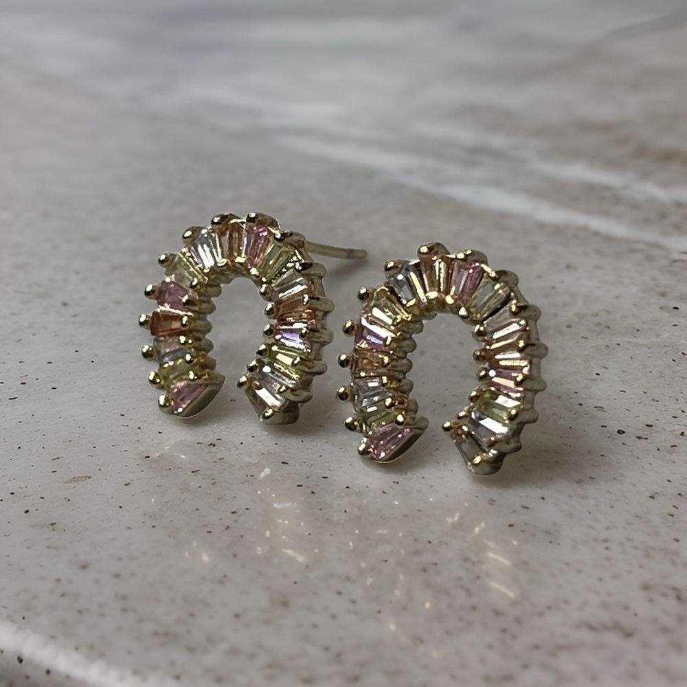 Pastel Horseshoe CZ gold filled studs